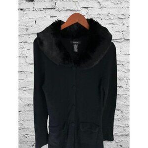 ARDEN B Lambswool Coat Jacket Black Knitted Fur Collar Black Size Small